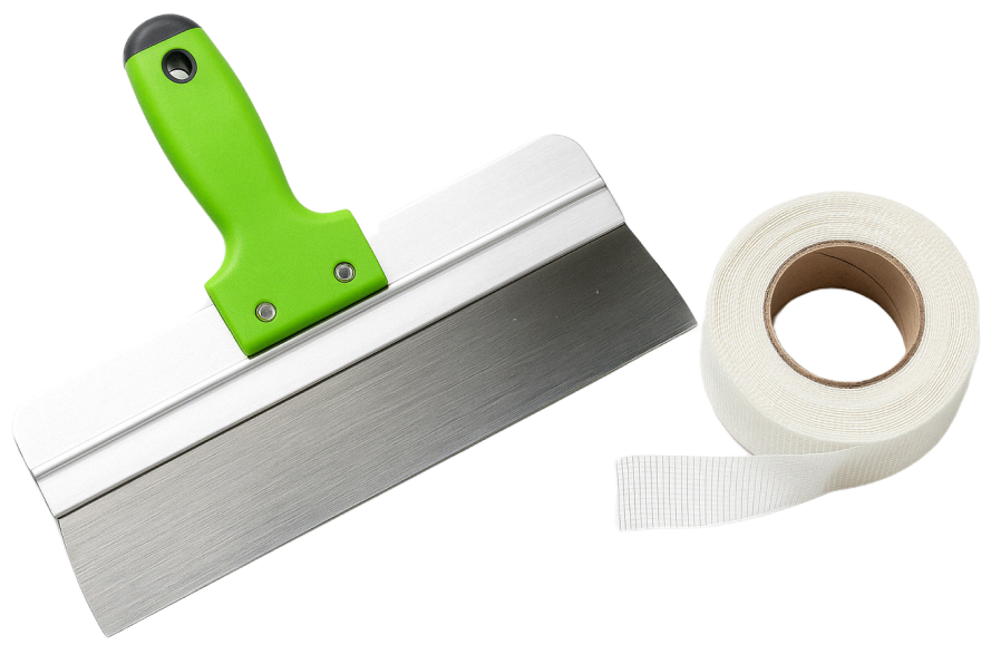 drywall taping knife and joint tape on clean surface