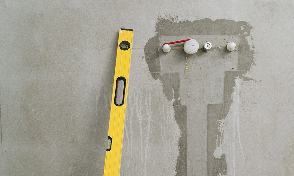 Wall leveling and prep work during drywall services Aurora by Express Drywall Services.