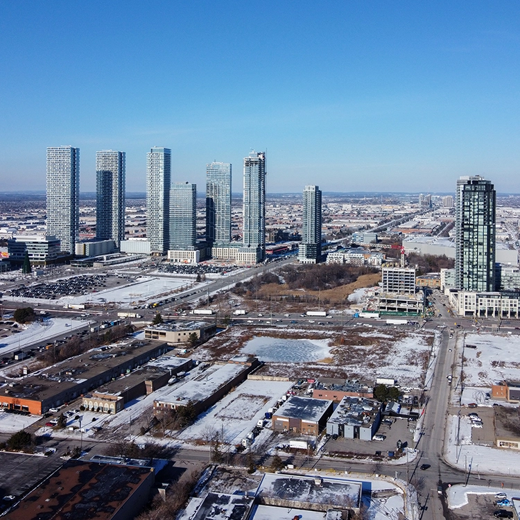 Winter cityscape of Vaughan, Ontario — area supported by drywall services Vaughan from Express Drywall Services.