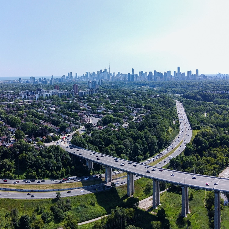 Scenic aerial view of East York skyline - area covered by drywall services East York from Express Drywall Services.