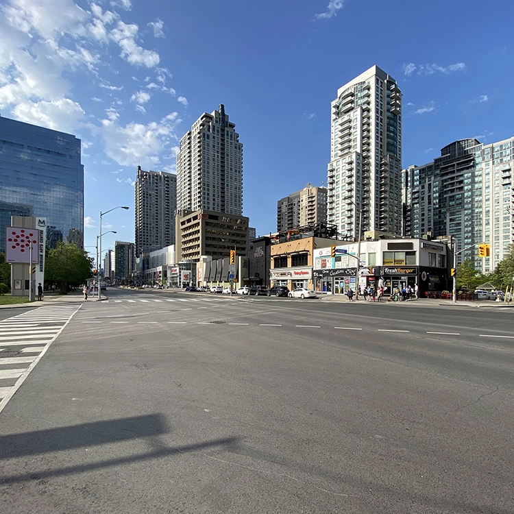 City street and high-rise buildings in North York - area served by drywall services North York from Express Drywall Services.