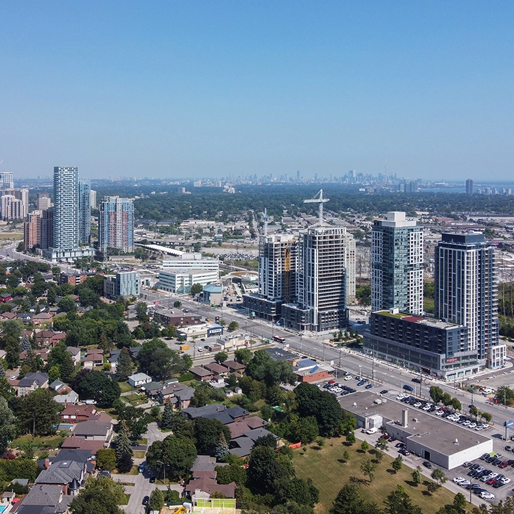 Etobicoke skyline with urban developments - area supported by drywall services Etobicoke from Express Drywall Services.