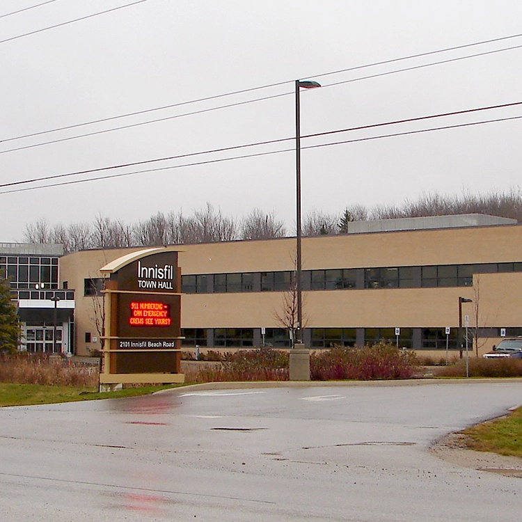 Innisfil Town Hall, showing the area covered by drywall services Innisfil from Express Drywall Services.