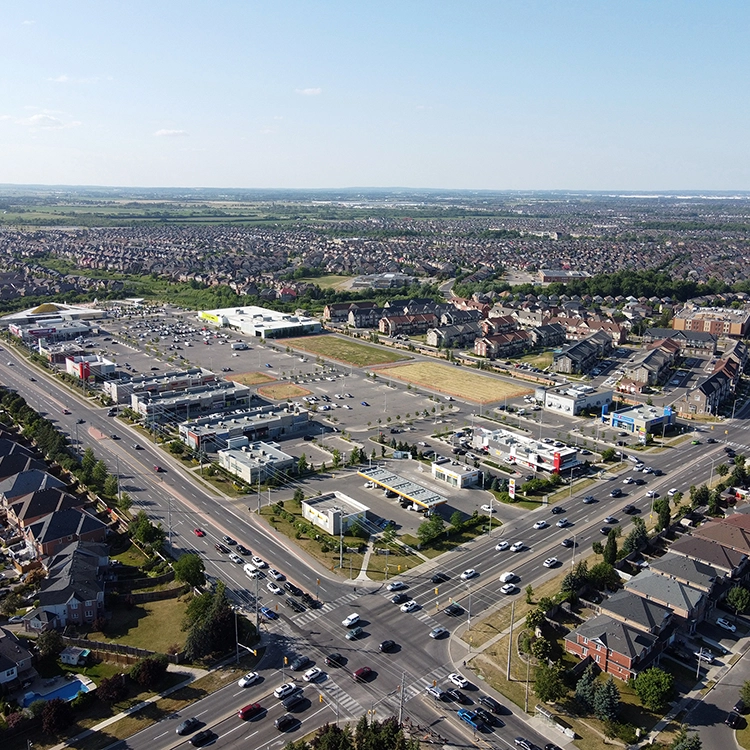 Aerial view of Brampton, Ontario - service area covered by Express Drywall Services for drywall services Brampton.