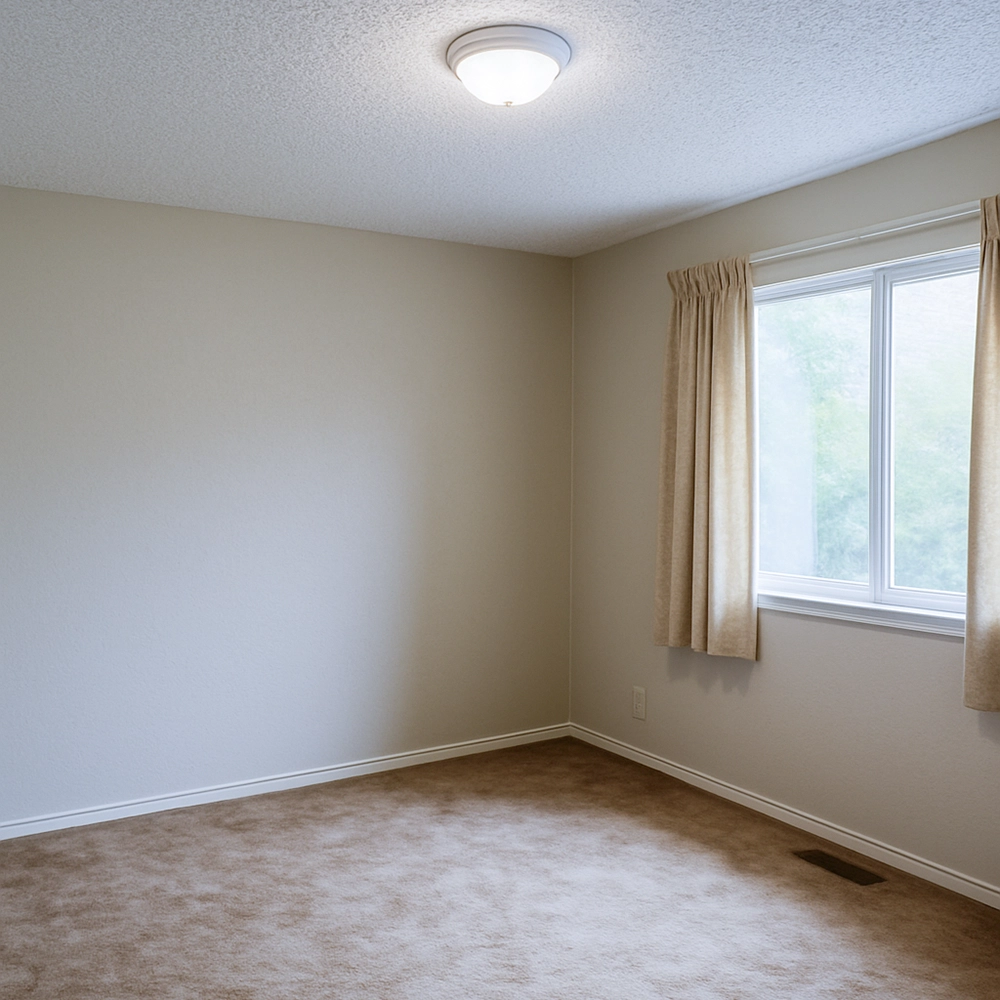 Outdated room with textured ceiling targeted for popcorn ceiling removal by Express Drywall Services