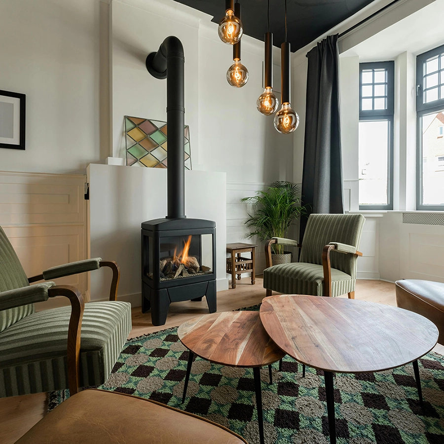 Fire-resistant drywall installation by Express Drywall Services in living room with modern fireplace unit.