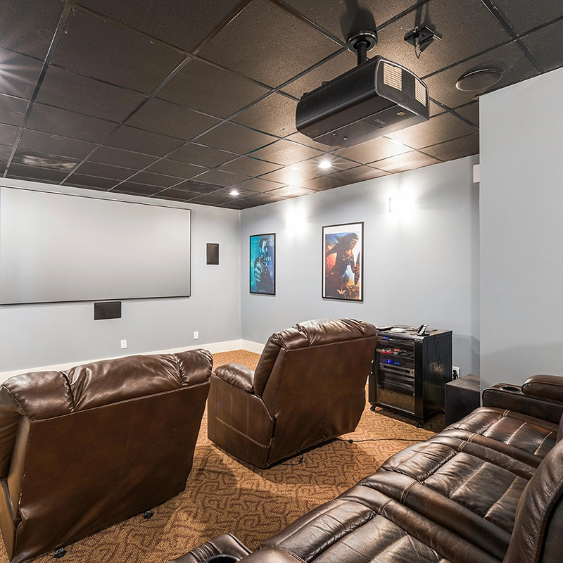 Express Drywall Services improves home theater acoustics through expert resilient channel installation behind finished drywall.