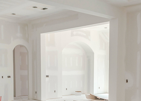Framing stage of custom archways and designs by Express Drywall Services