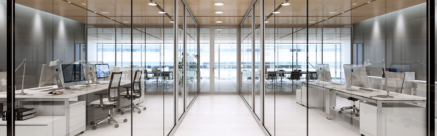 Office layout supported by fire and sound separation solutions from Express Drywall Services