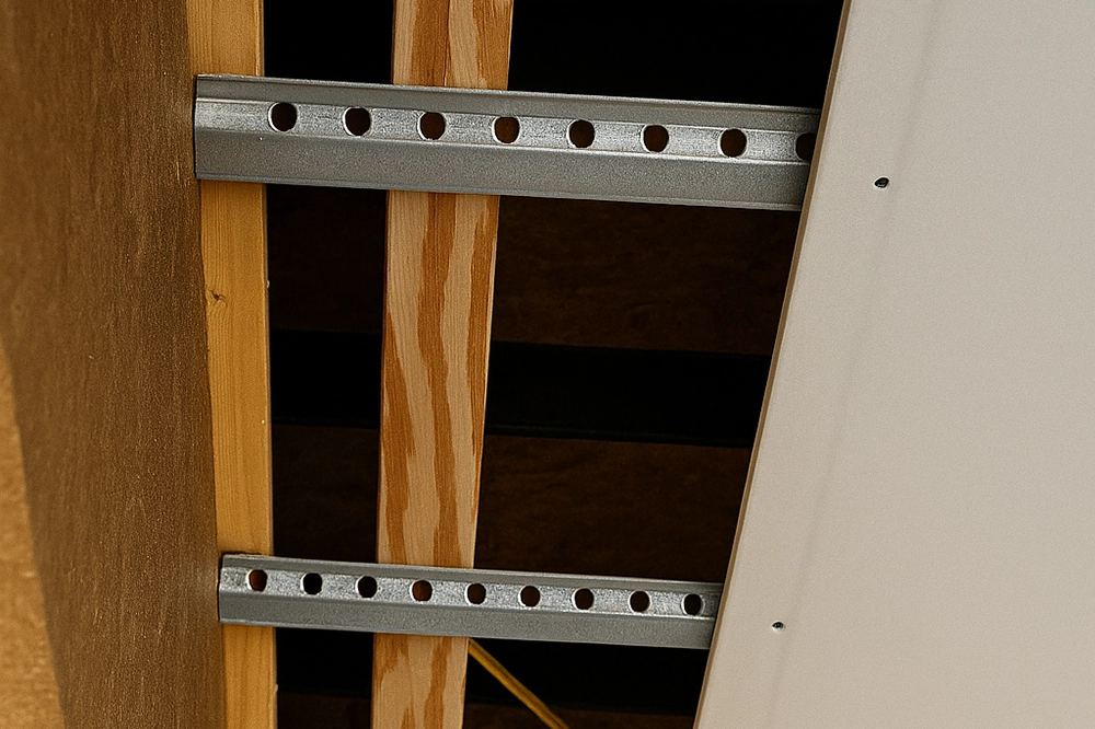Drywall Express Services performing resilient channel installation in Toronto with drywall mounted on ceiling channels.