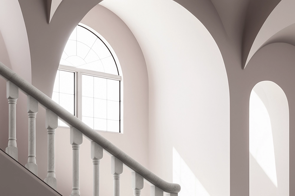 Elegant archways and curved interior windows showcasing custom archways and designs in Toronto by Drywall Express Services.