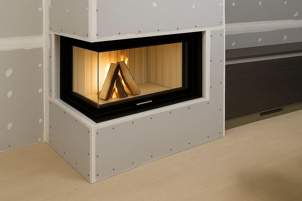 Commercial Fire-Resistant Drywall Installation in Toronto by Express Drywall Services near a fireplace