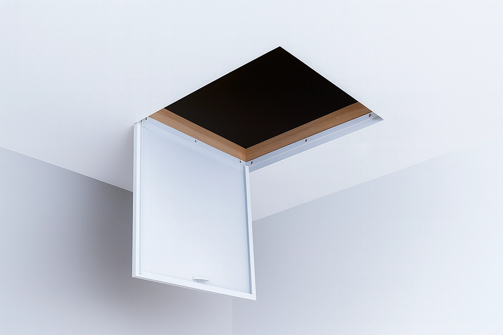 Minimalist ceiling panel open for Access Door Installation in Toronto by Express Drywall Services.