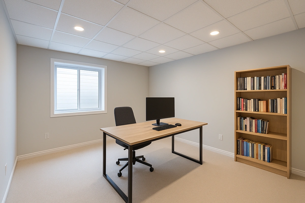 Home office with drop ceiling installed in Richmond Hill by Express Drywall Services.
