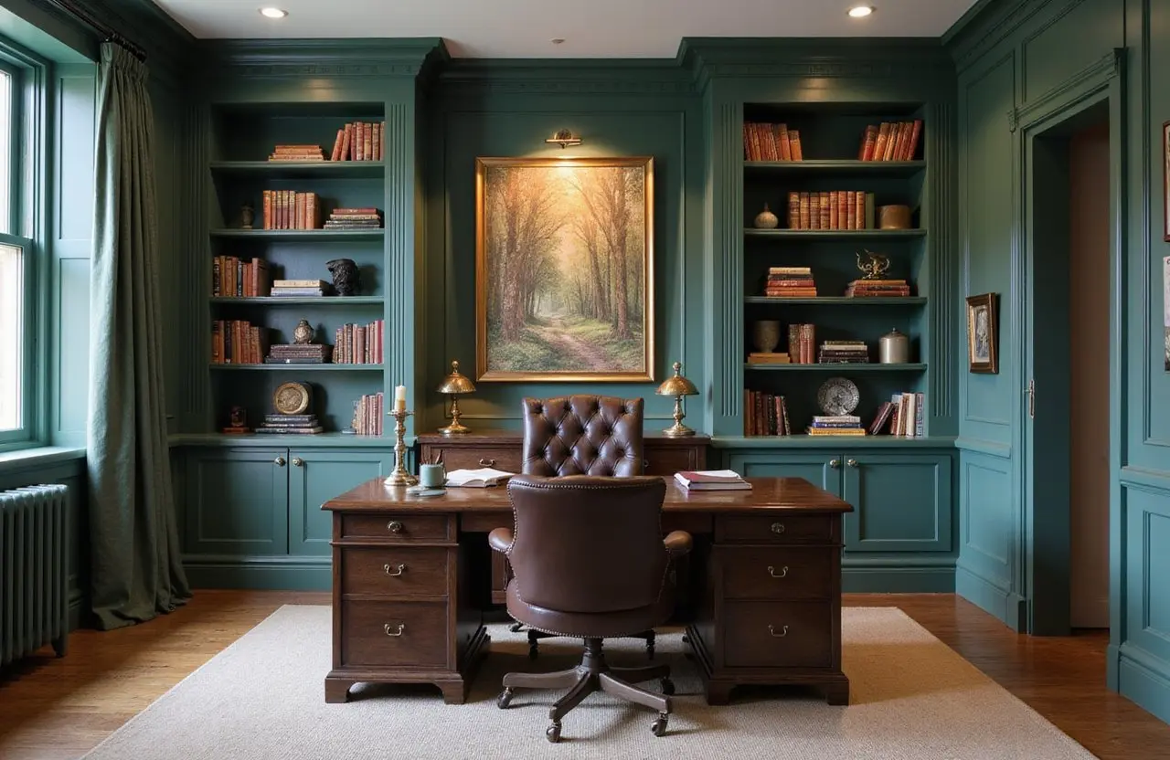 Canadian home office painted in deep green – Top Interior Paint Colors for Canadian Homes in 2025