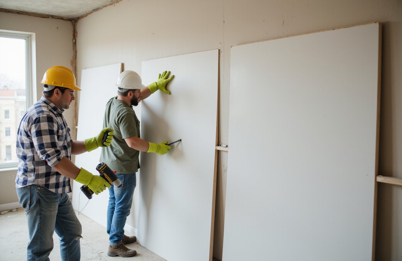 Contractors installing fire-resistant drywall sheets during renovation – Fire-Resistant Drywall Installation in Richmond Hill by Express Drywall Services