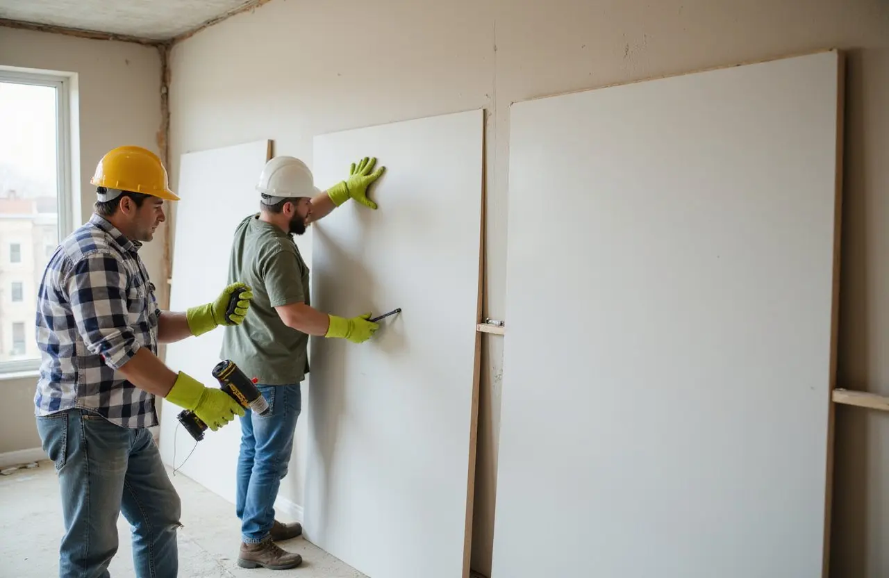 Contractors installing fire-resistant drywall sheets during renovation – Fire-Resistant Drywall Installation in Richmond Hill by Express Drywall Services