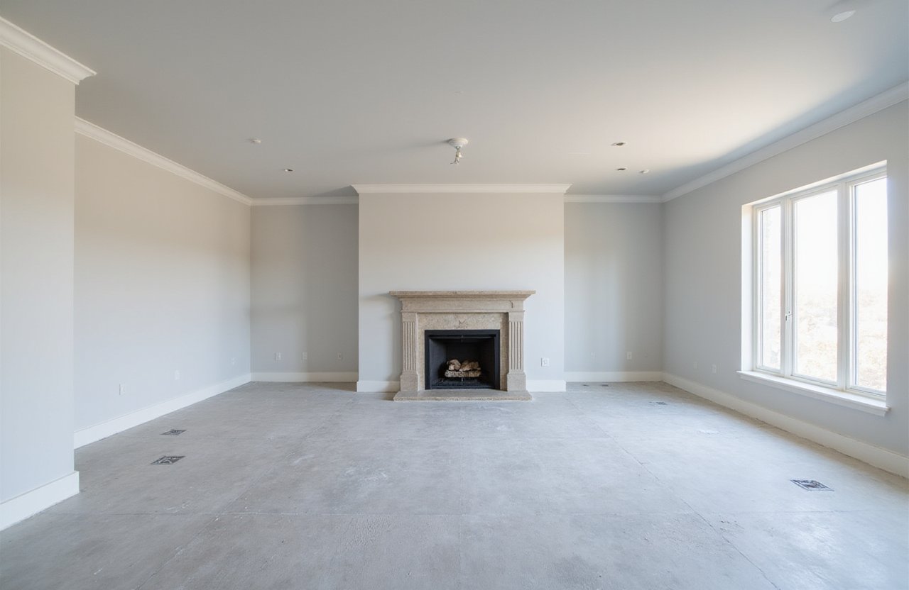 Empty living room with fireplace and fire-resistant drywall installation – Fire-Resistant Drywall Installation in Richmond Hill by Express Drywall Services