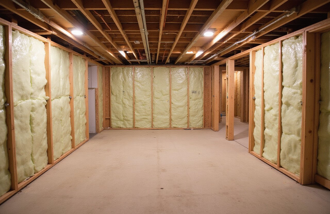 Basement walls with insulation installation in Richmond Hill by Express Drywall Services.