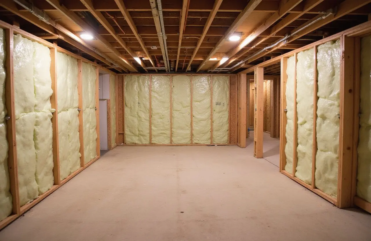 Basement walls with insulation installation in Richmond Hill by Express Drywall Services.