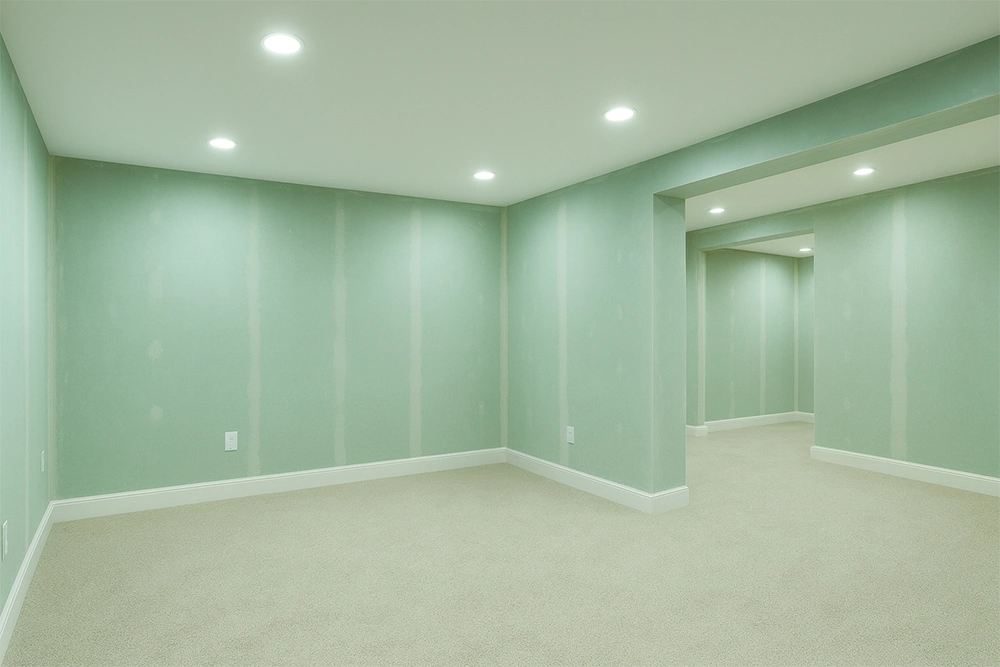 Basement room with moisture-resistant drywall installation in Richmond Hill by Express Drywall Services.