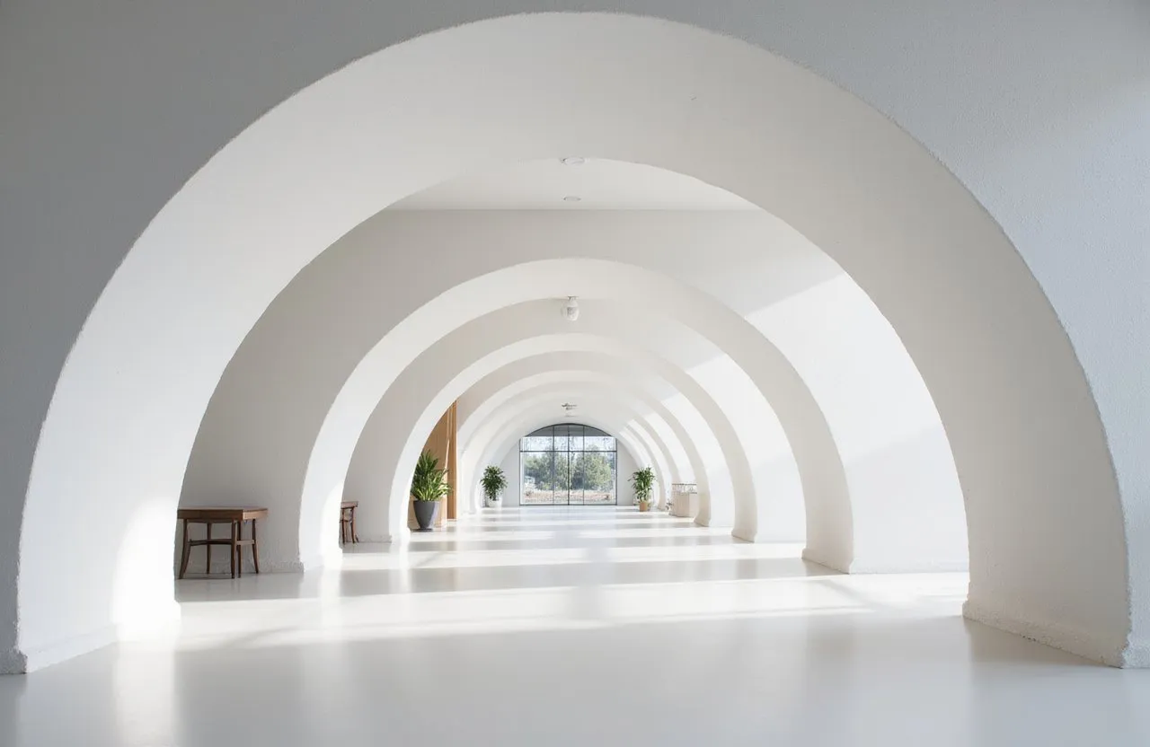 Bright corridor with elegant white curved archways created during commercial custom archways and designs in Richmond Hill.