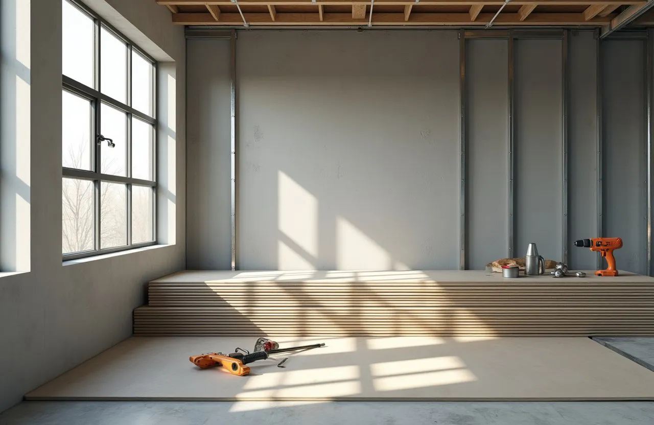 Metal framing prepared for commercial fire-resistant drywall installation in Richmond Hill.