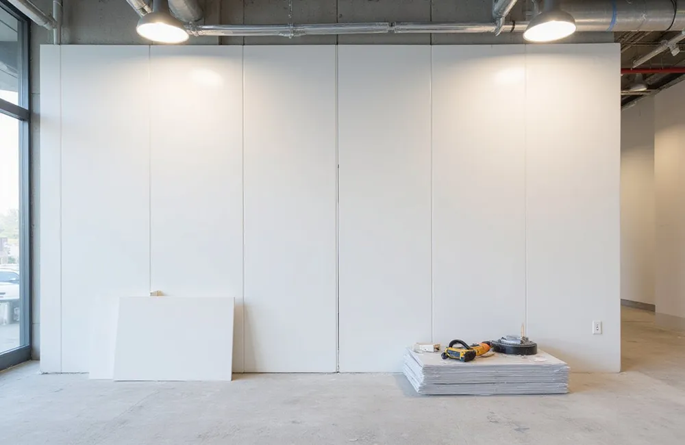 FRP installation in Richmond Hill – fiberglass-reinforced panels stacked and prepared for wall installation in a commercial interior.