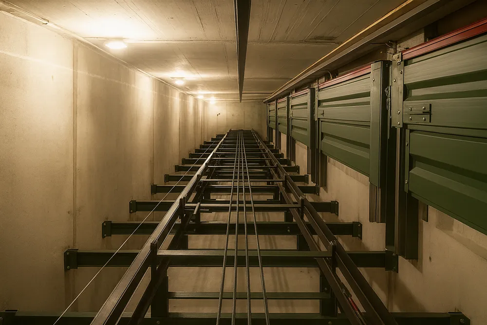 Shaft wall assembly in Richmond Hill – metal framing and support rails installed along an elevator shaft for fire-rated construction.