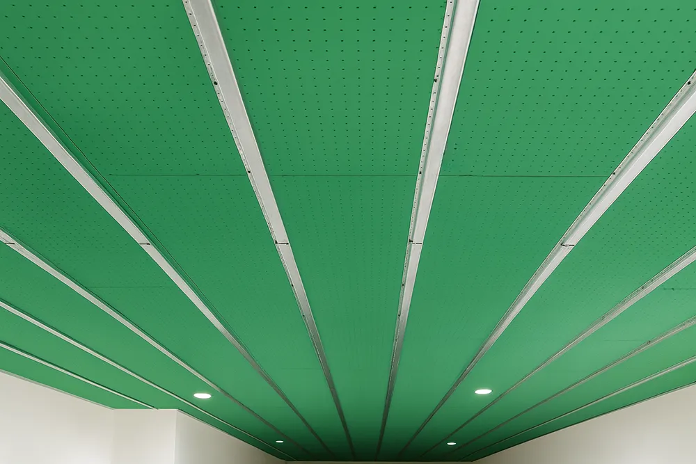 Acoustic ceiling panels with metal channels installed for soundproofing in Richmond Hill.