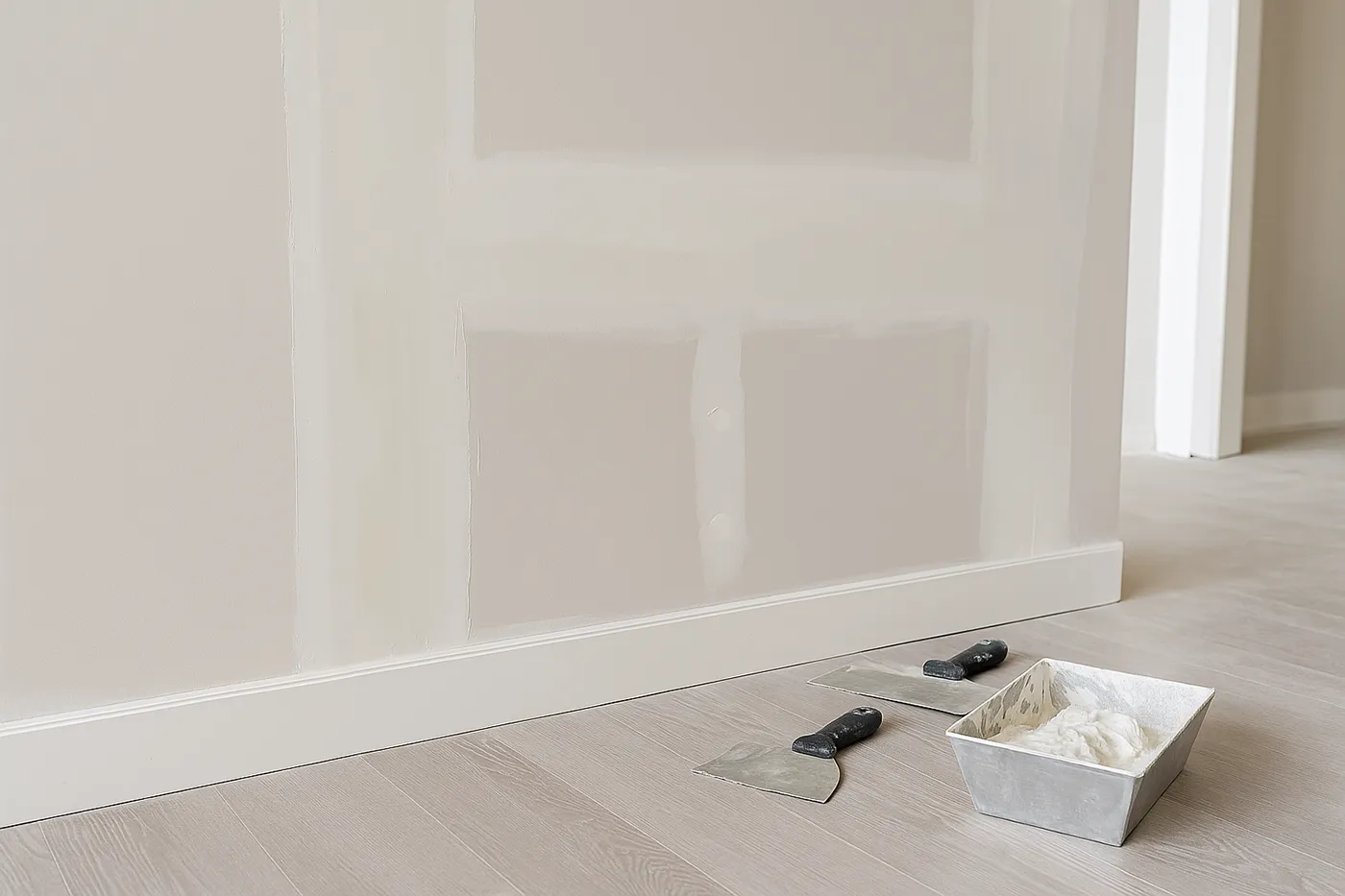 Smooth drywall seams finished with joint compound during drywall taping and mudding in Richmond Hill.