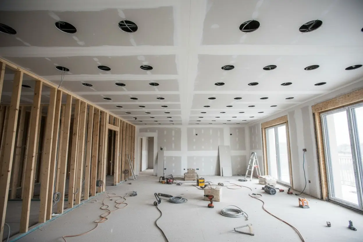 large residential drywall installation in Brampton under construction