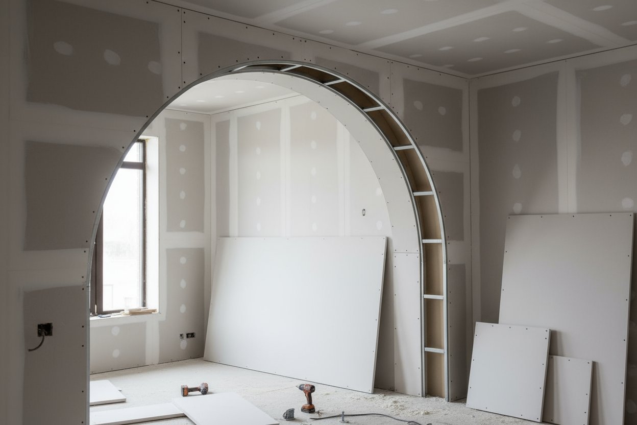 Custom drywall archway installation in a residential project in East Gwillimbury.