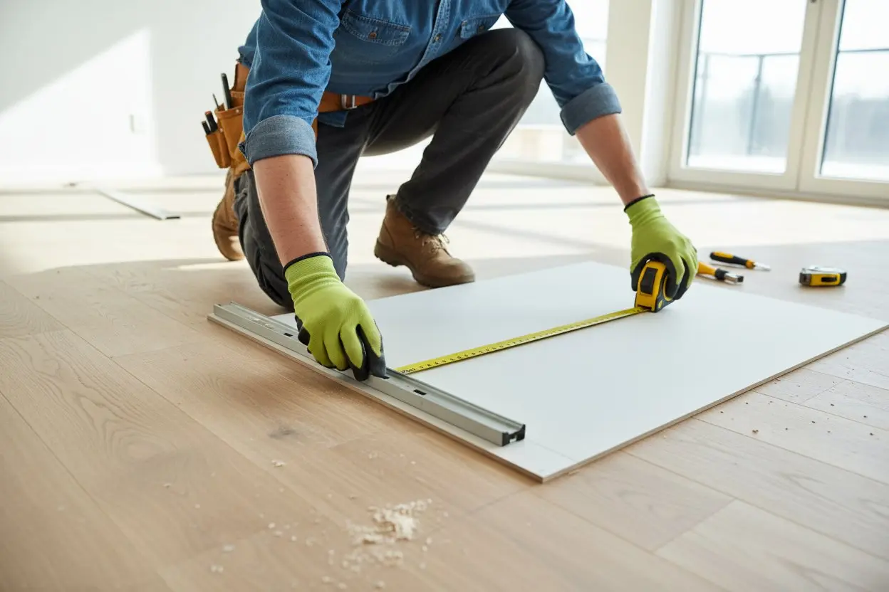 contractor measuring drywall sheet during installation in North York