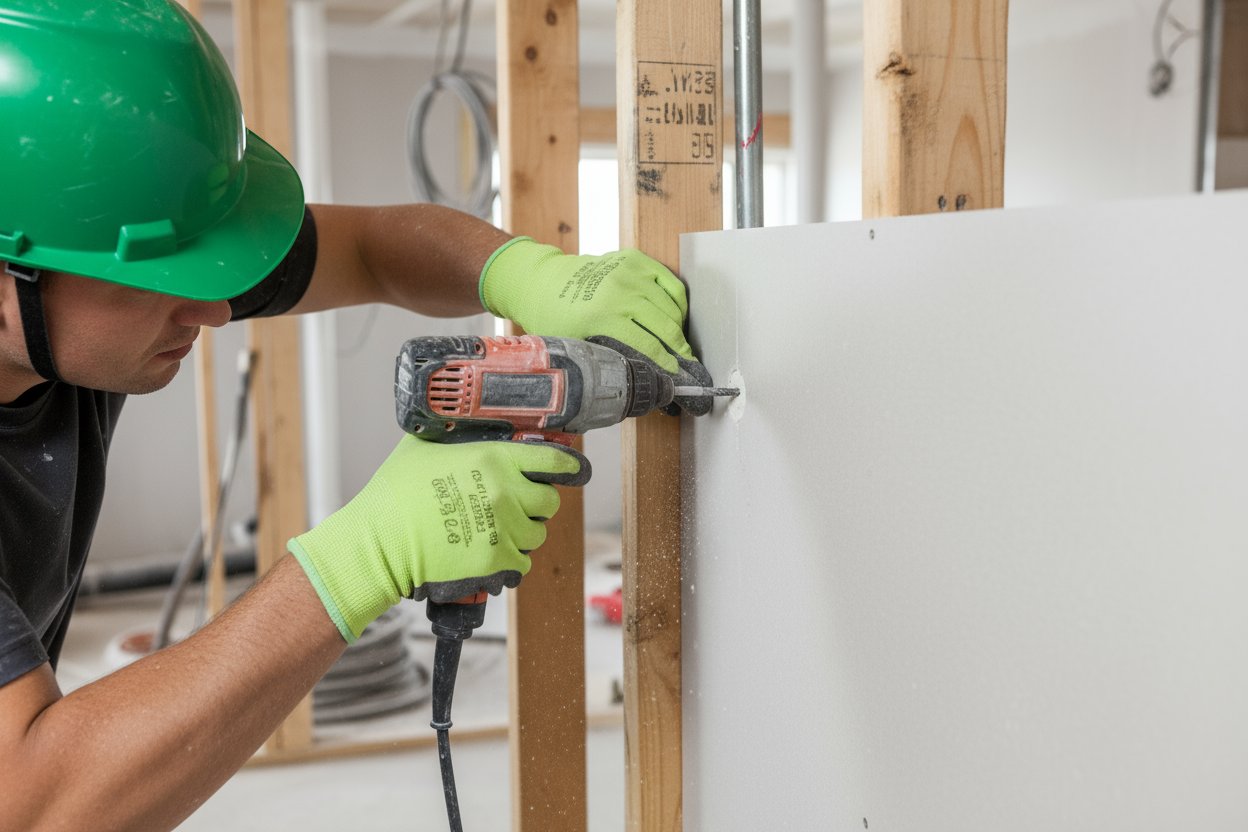 contractor drilling drywall sheet during installation in Vaughan