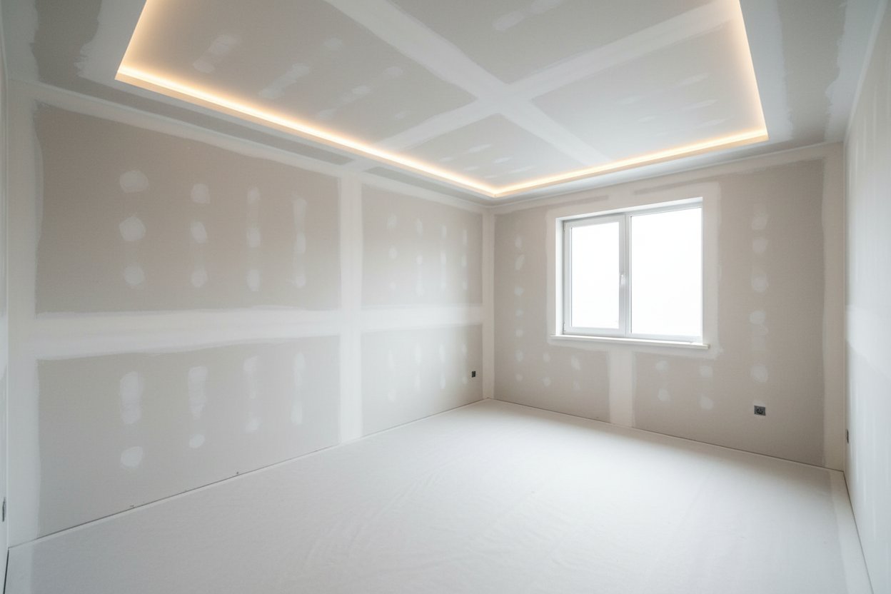 Drywall installation in Georgina by Express Drywall Services featuring clean walls and recessed ceiling lighting