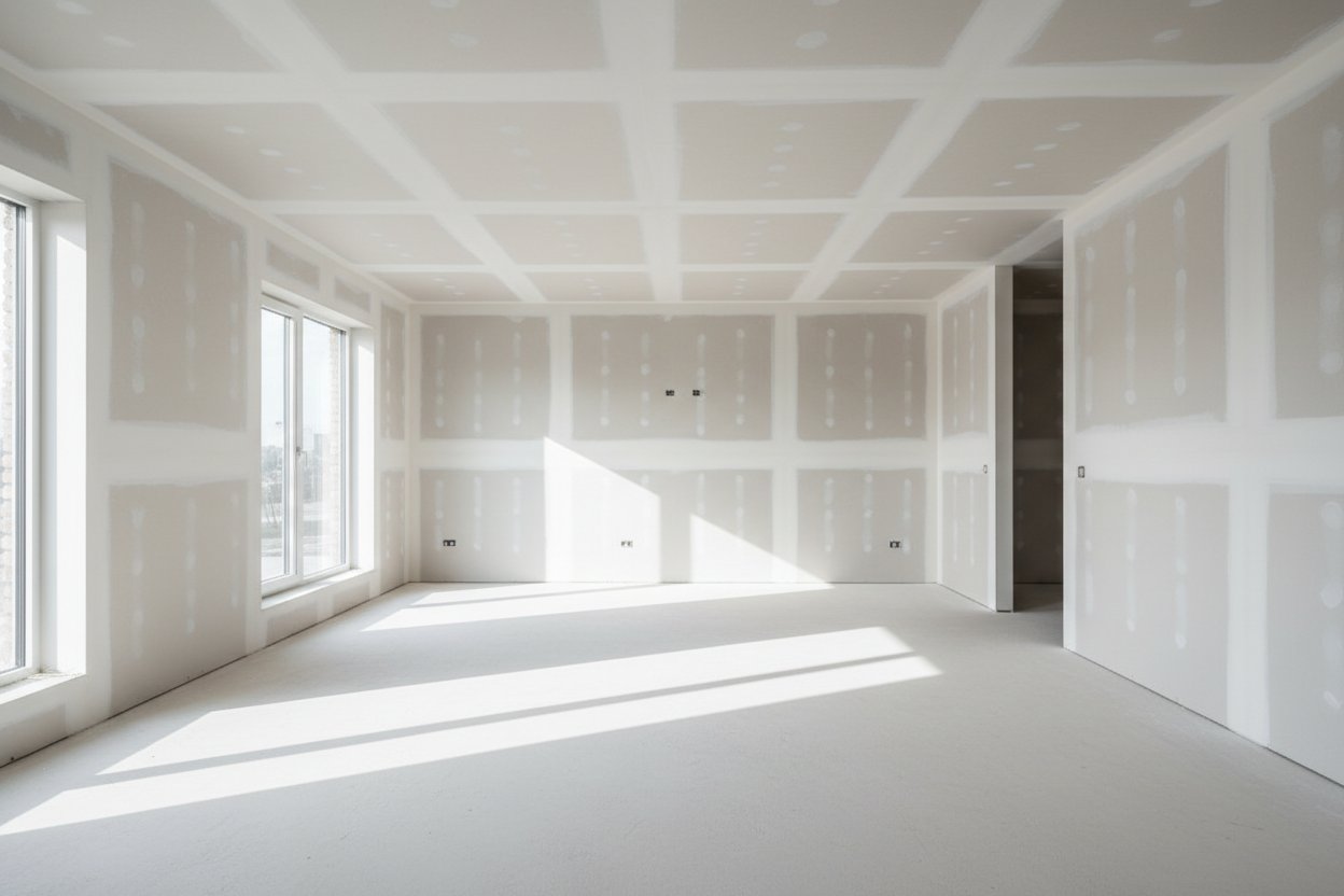Drywall installation in Georgina by Express Drywall Services in a bright finished room with smooth taped seams