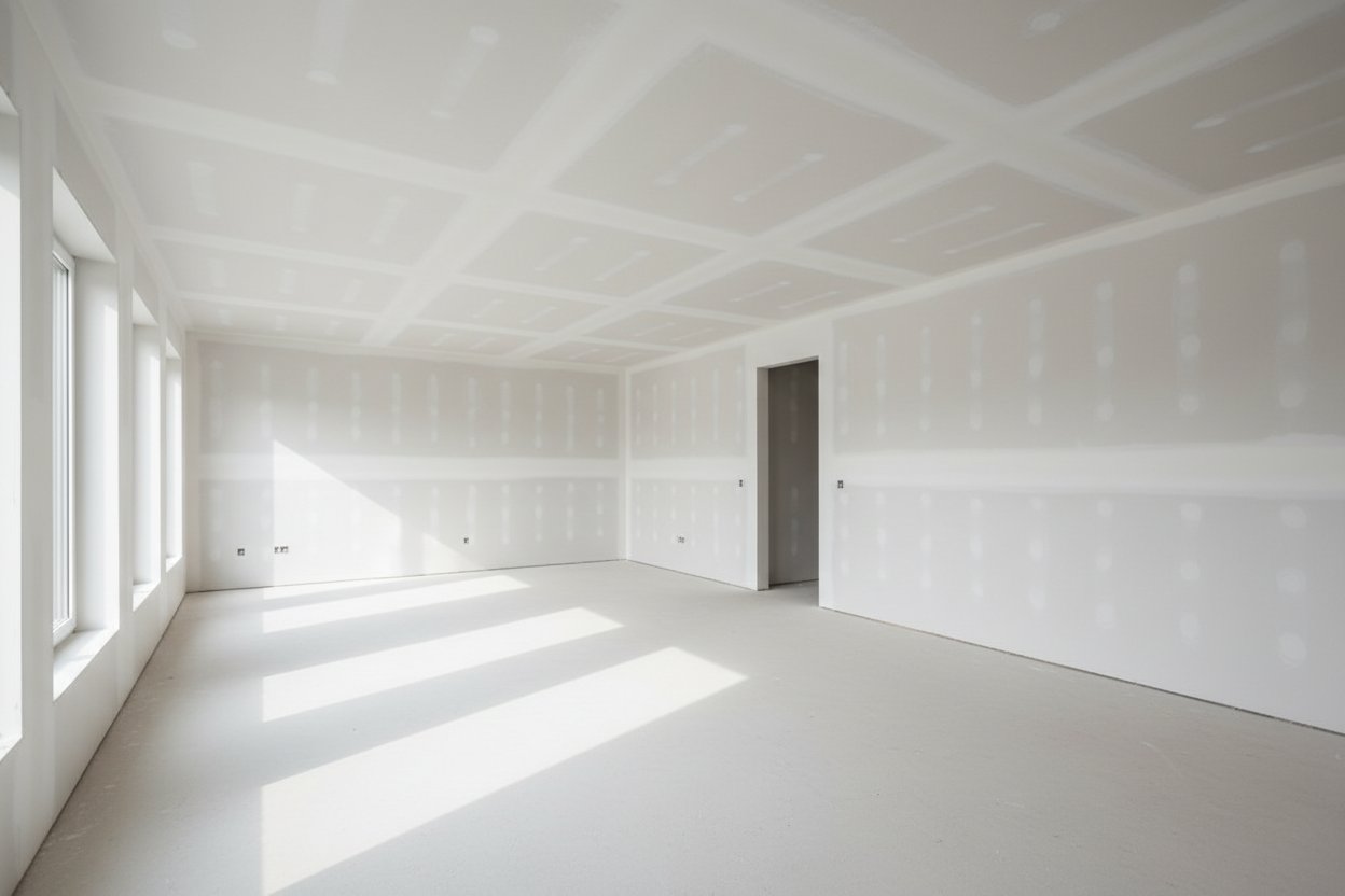 Finished drywall installation in Oshawa by Express Drywall Services with smooth seams and upper wall lighting