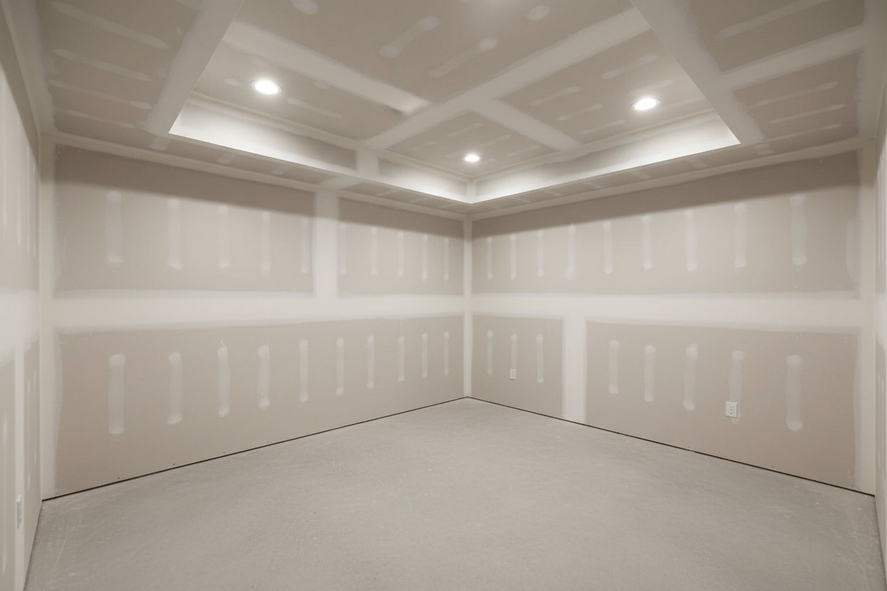 Finished drywall installation in Midland by Express Drywall Services with recessed ceiling lighting