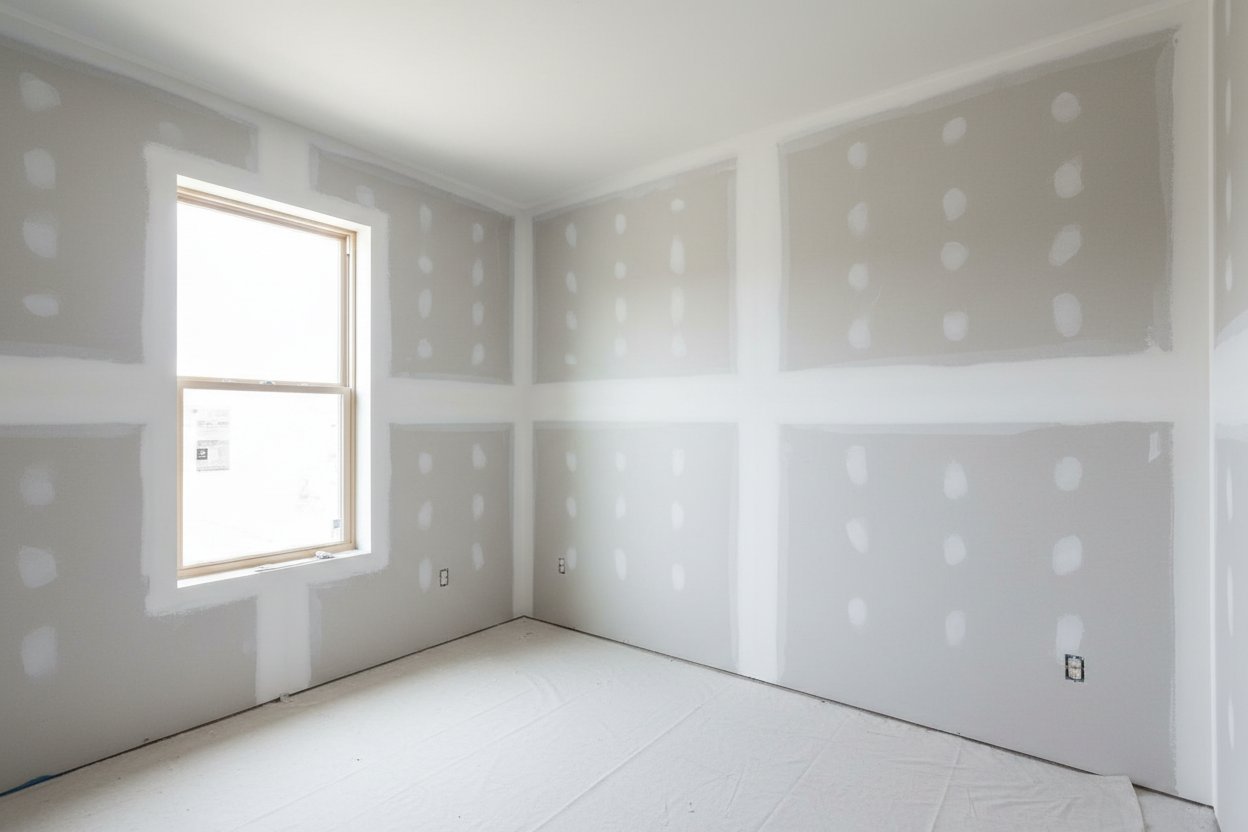 Drywall installation in Midland by Express Drywall Services with smooth taped seams in a bright room