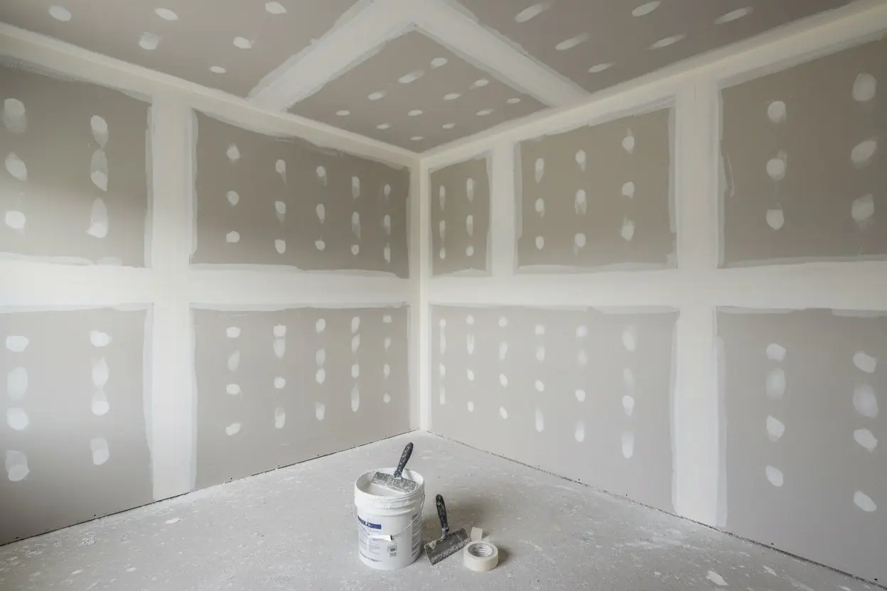 Express Drywall Services performing drywall installation in Whitchurch-Stouffville with taping tools and compound bucket