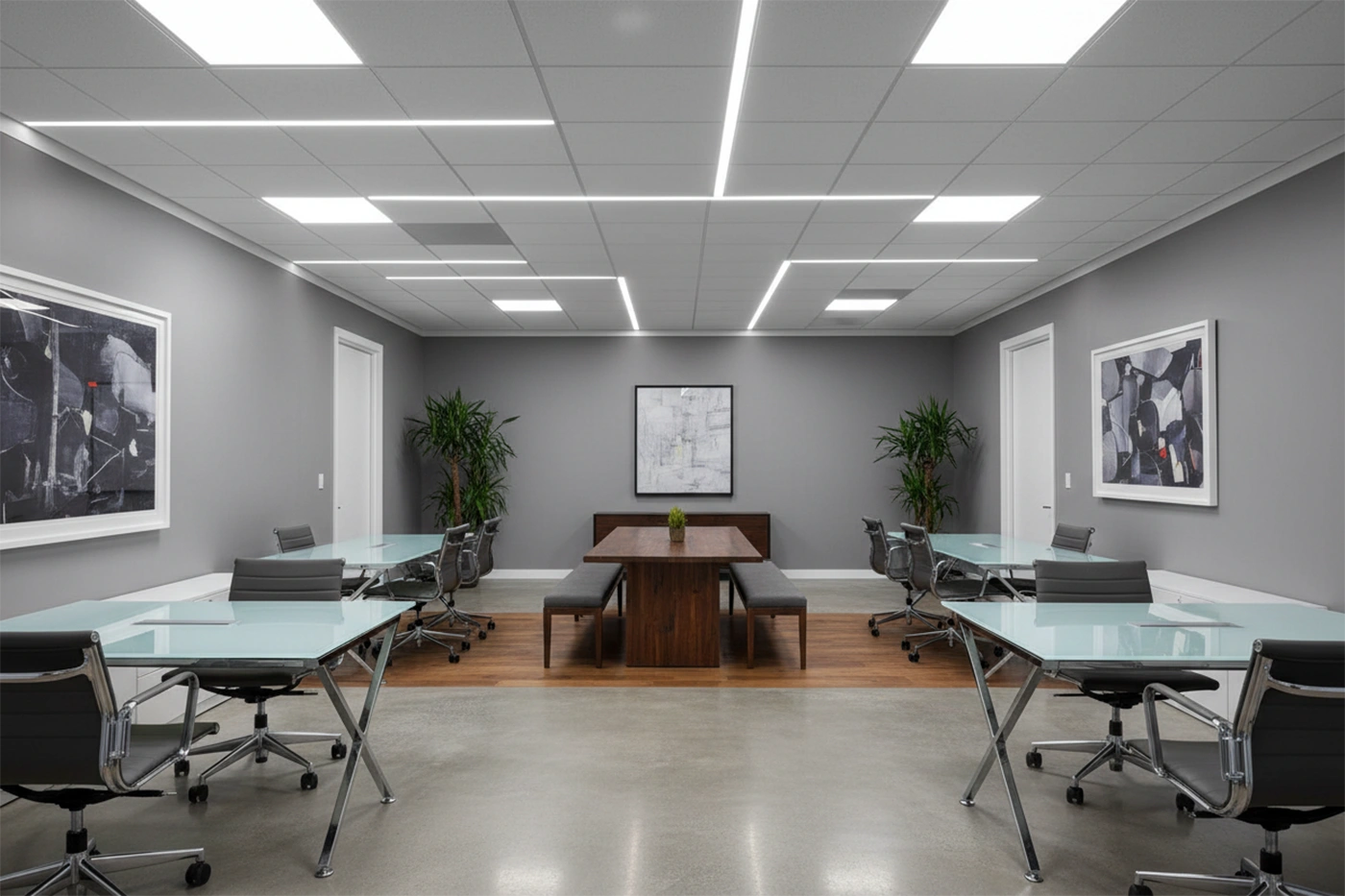 Commercial drywall installation in Burlington finished office space by Express Drywall Services