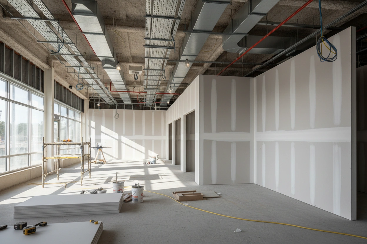 Commercial drywall installation in Markham during interior build-out by Express Drywall Services