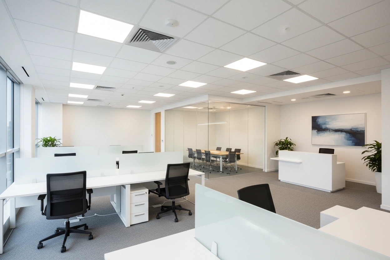 Commercial drywall installation in Vaughan showcasing finished office space by Express Drywall Services