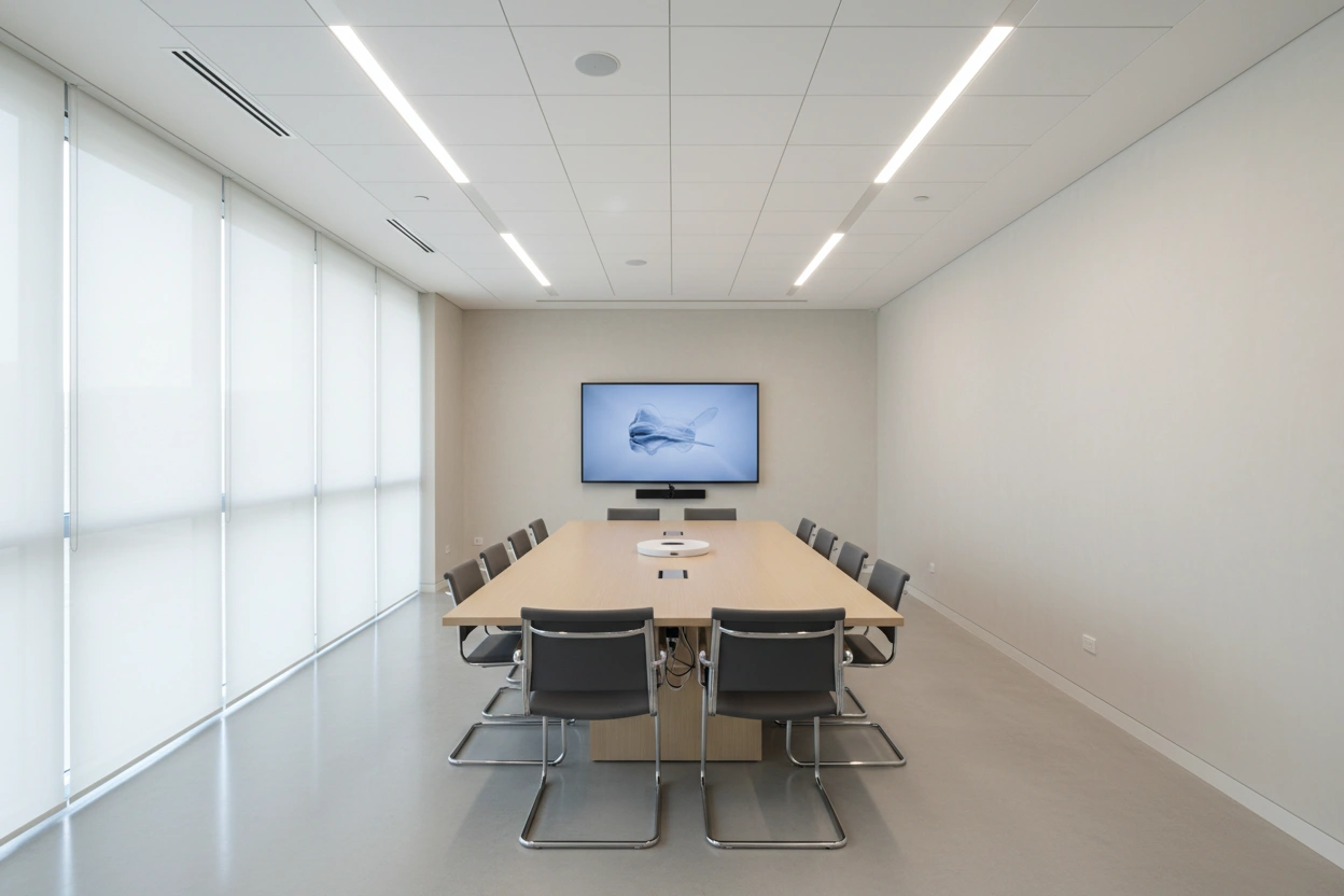 Commercial drywall installation in Mississauga showcasing a finished conference room interior by Express Drywall Services