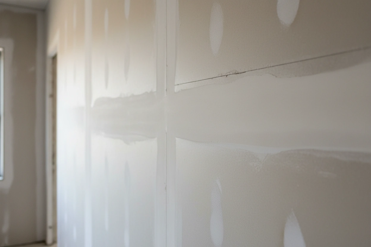 Commercial drywall installation in Mississauga showing taped and mudded drywall seams by Express Drywall Services