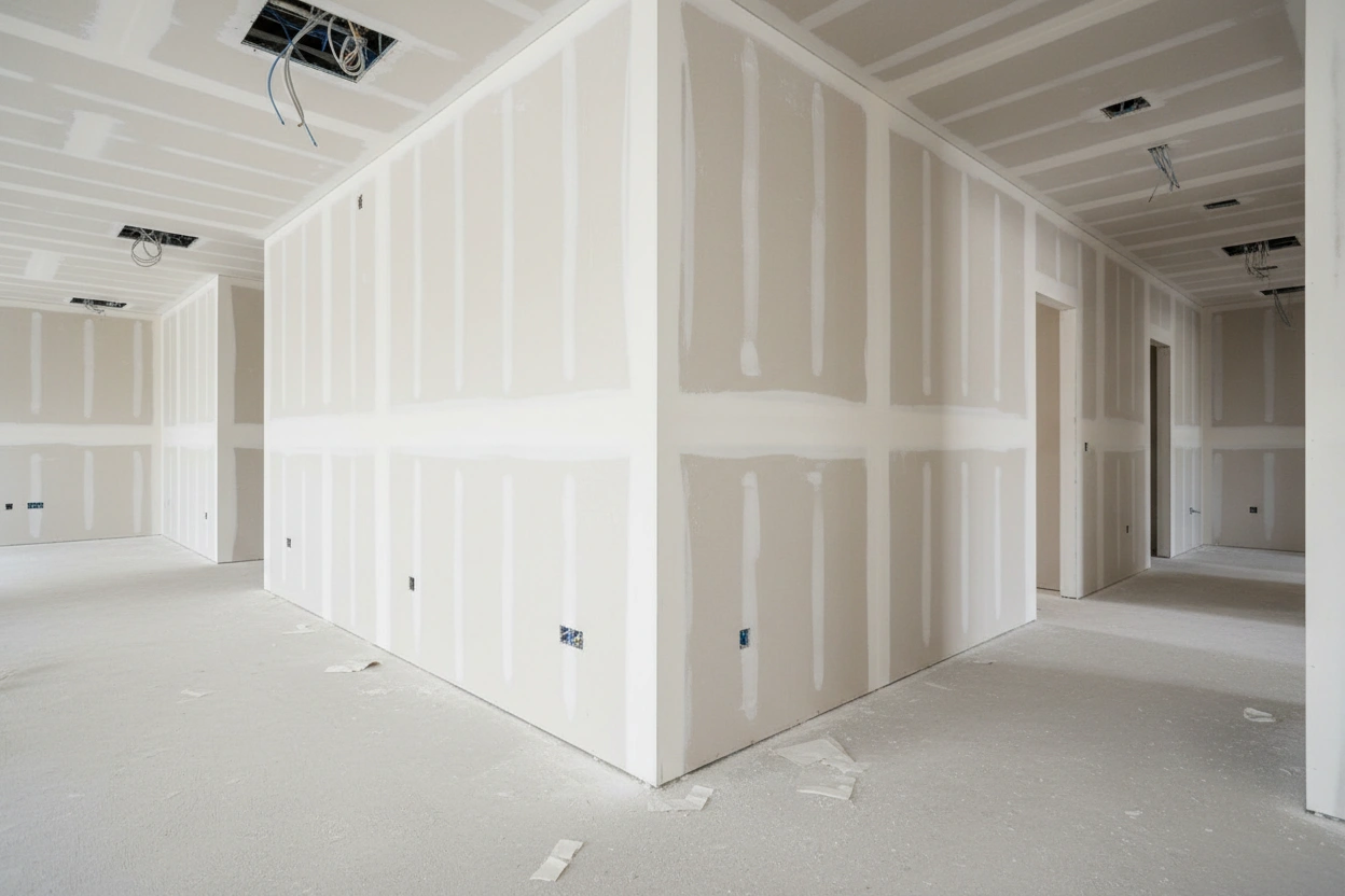 Commercial drywall installation in East York showcasing newly built drywall partitions by Express Drywall Services