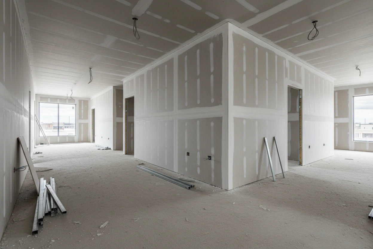 Commercial drywall installation in Scarborough showing finished drywall partitions by Express Drywall Services