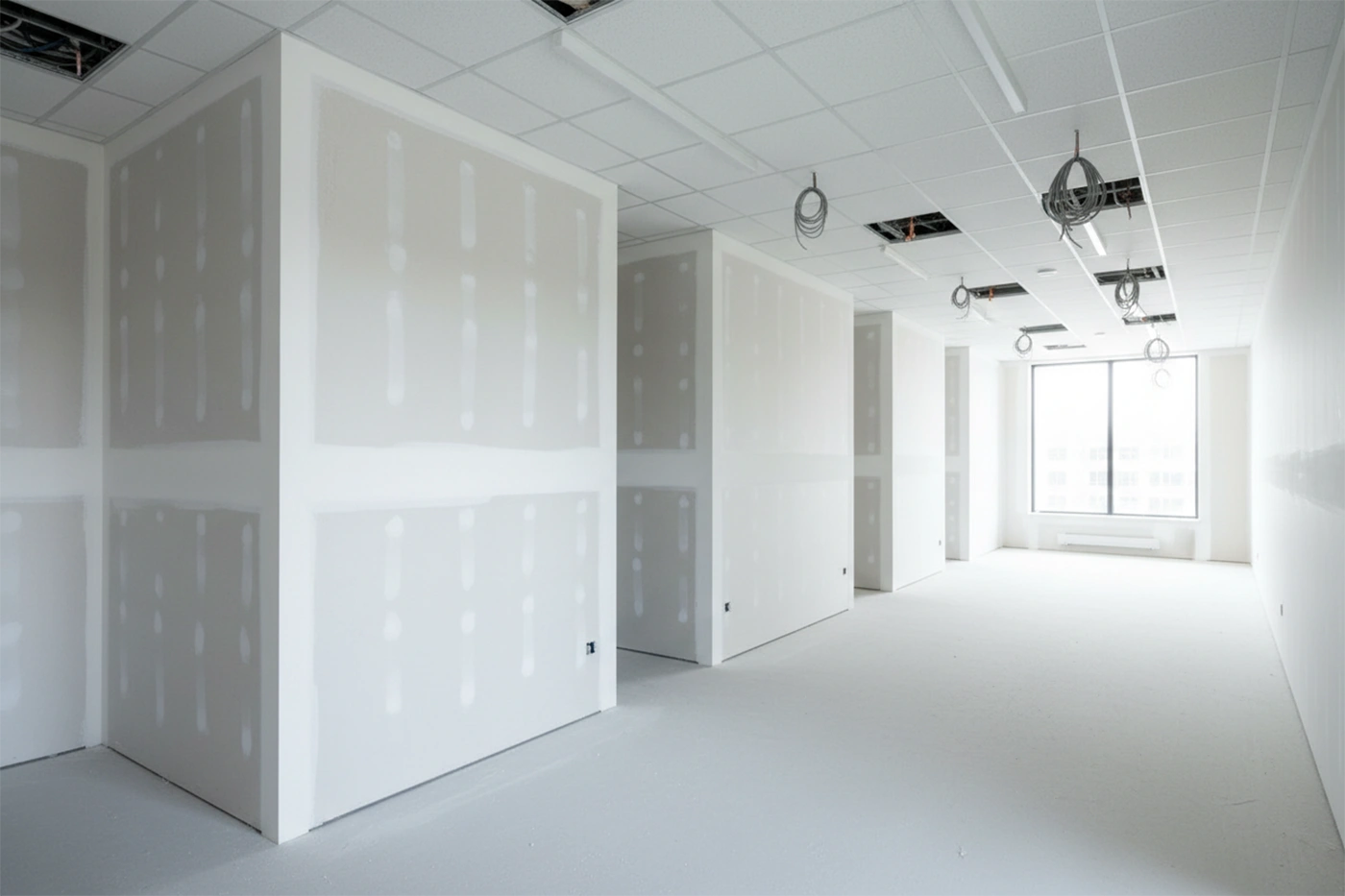 Commercial drywall installation in Pickering with newly installed drywall walls by Express Drywall Services