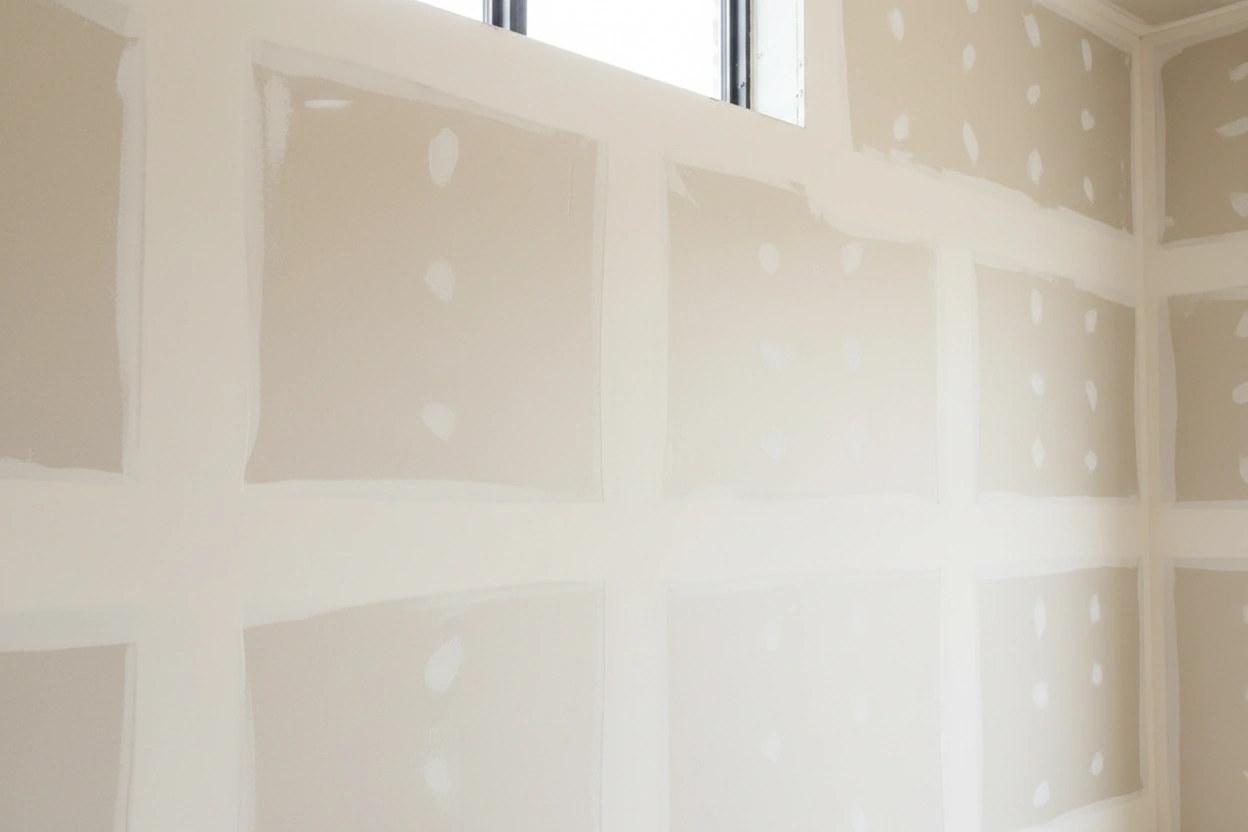 Commercial drywall installation in King City featuring taped drywall seams and surface preparation by Express Drywall Services